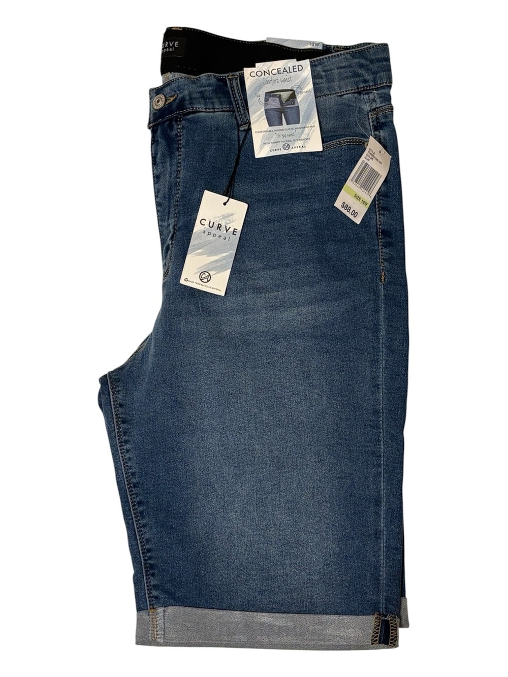 CURVE APPEAL Comfort Waist Cuffed Bermuda Jeans Shorts Size 18W *NEW*